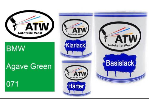 BMW, Agave Green, 071: 1L Lackdose + 1L Klarlack + 500ml Härter - Set, von ATW Autoteile West.